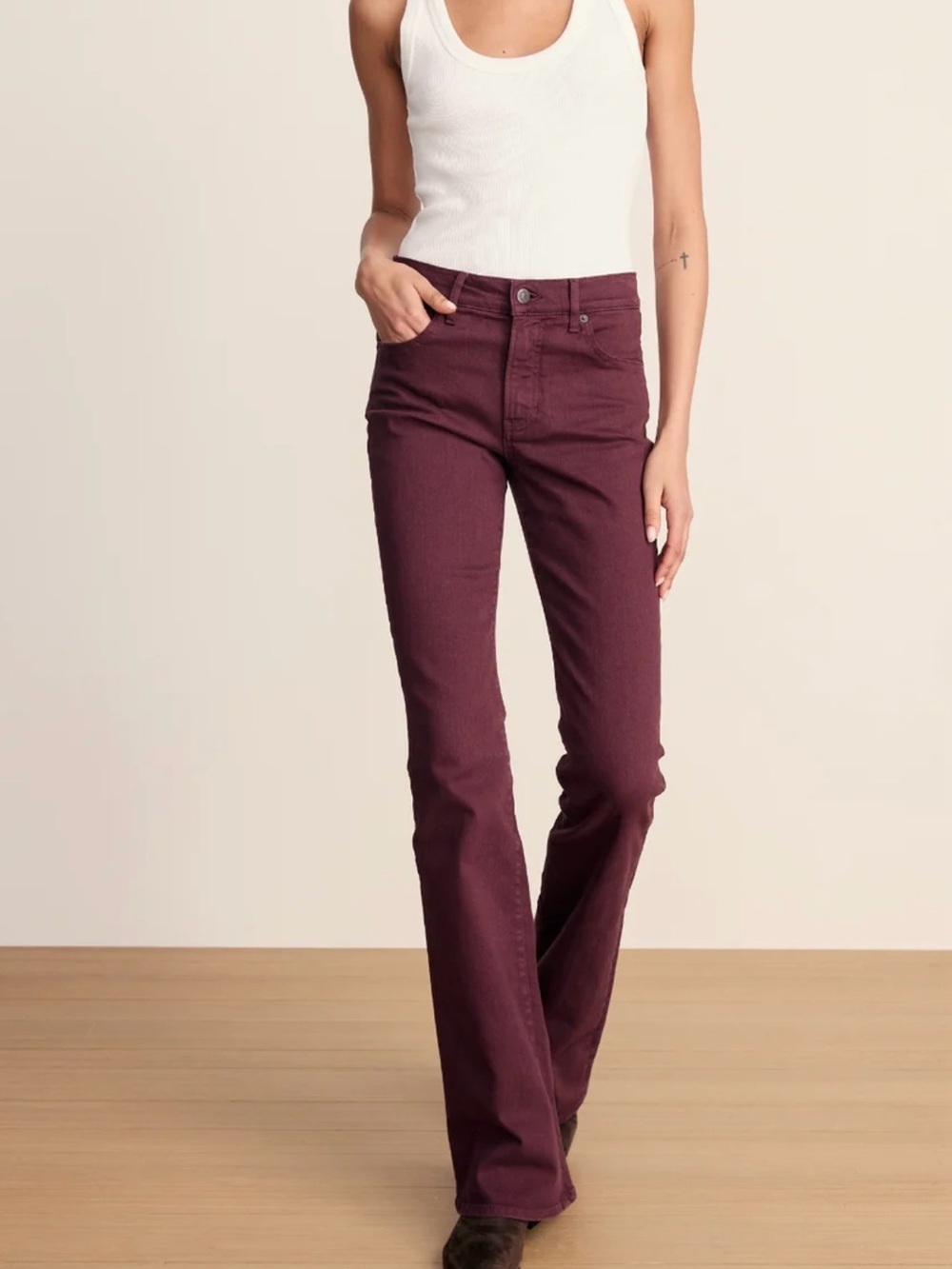 Veronica Beard High Rise Beverly Flare in Burgundy